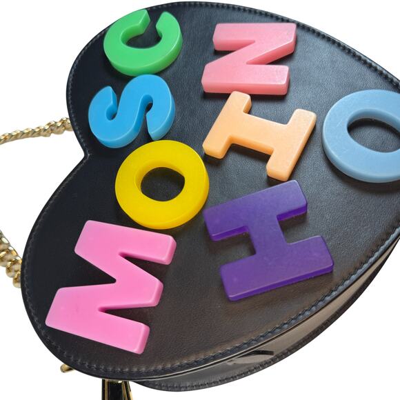 Moschino Heart Bag Leather Black Multicolored Crossbody Alphabet 90's Barbie - Picture 12 of 16
